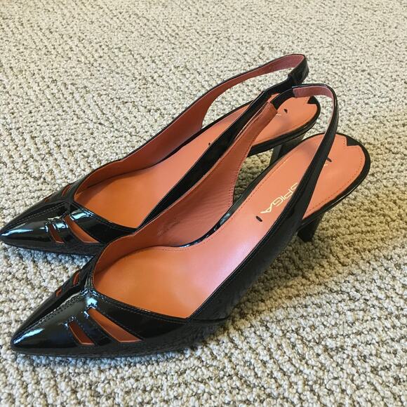 Via Spiga Black Patent Leather Gable Slingback Heels - 8M - Picture 7 of 8